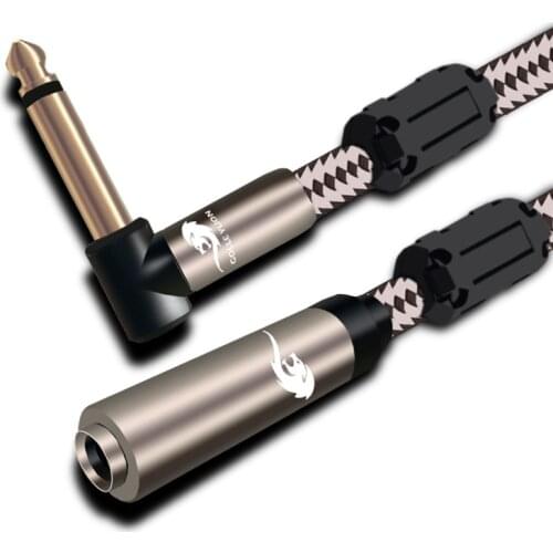 HIFI MONO Angle 6.5mm Male to 6.5mm Female Audio Cable 1/4" TRS Jack for Monitor Headphone Shielded OFC Extension Cable