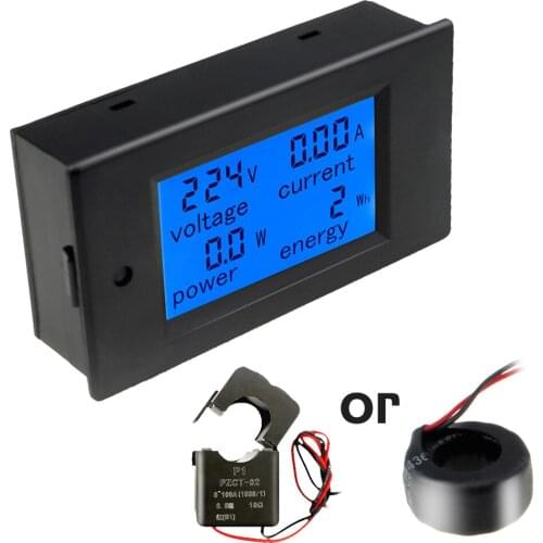 4 in 1 Voltage Current Watt Energy Electric Meter Gauge AC 80-260V/100A Digital Voltmeter Ammeter Power with Blue Backlight