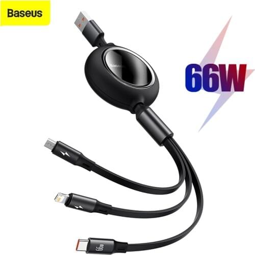 Baseus Cable 3 in 1 66w USB C Cable Charger Type C Cable Mro USB Cable For iPhone 12 X 11 Pro Max Xiaomi For Huawei Mate40 Pro