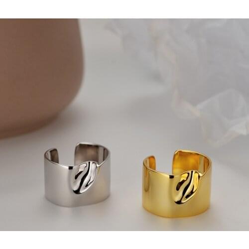 Korean simple S925 sterling silver open ring large glossy ring female ins cold wind opening convex surface index finger ring