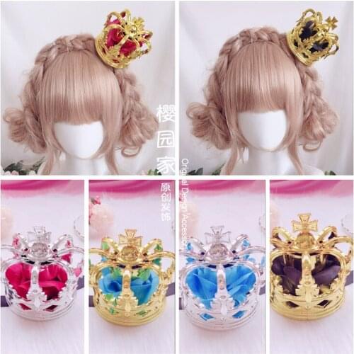 Lolita Crown Hair Ornament Gorgeous ROSE Crown Hair Band Headdress Gold Crown Hair Clip COS Crown Headdress