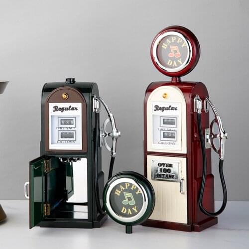 Creative Gas Station Music Box Figurines Vintage Music Box Melody Box Desktop Ornaments Decoration For Home Bar Restaurant
