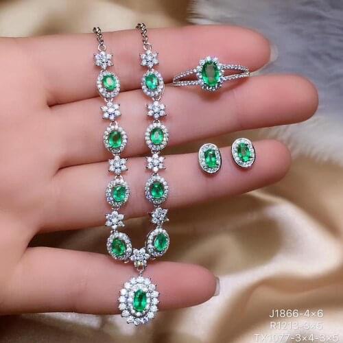 Best Gift Natural Real set Natural Real Emerald 925 sterling silver 1pc Emerald pendant,1pc Emerald ring,2pcs Emerald Earring