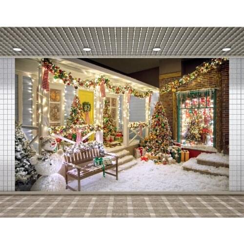 Lyavshi Brightly Lit Christmas House Snowflake Decor Photography Backgrounds Photographic Backdrops for Photo Studio