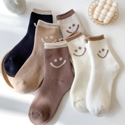 Happy Face Cute Winter Womens Socks With Ruffle Thinken Terry Kawaii Funny Socks Cotton Fashion Clothing For Women Harajuku