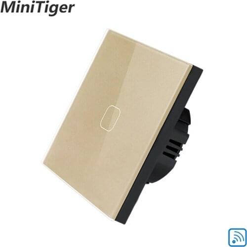 Minitiger EU Standard Remote Switch wireless remote control light Touch Switch LED Crystal Glass Panel 1 gang 1 way