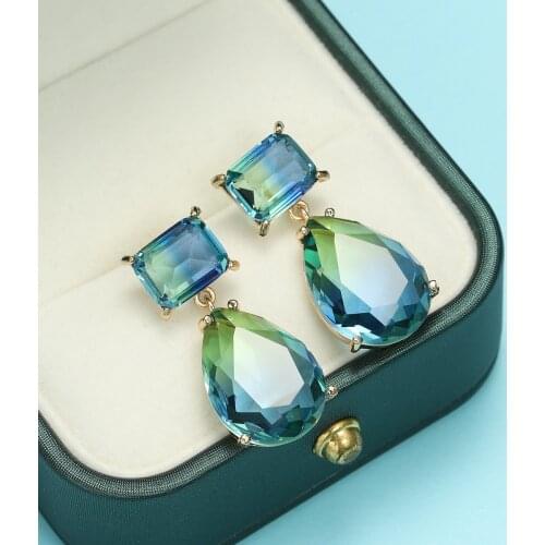 Fashion Female EarringsTourmaline Square Pear Shaped Earrings for Women Promise Love Wedding Jewelry Girlfriend Gift Pendientes