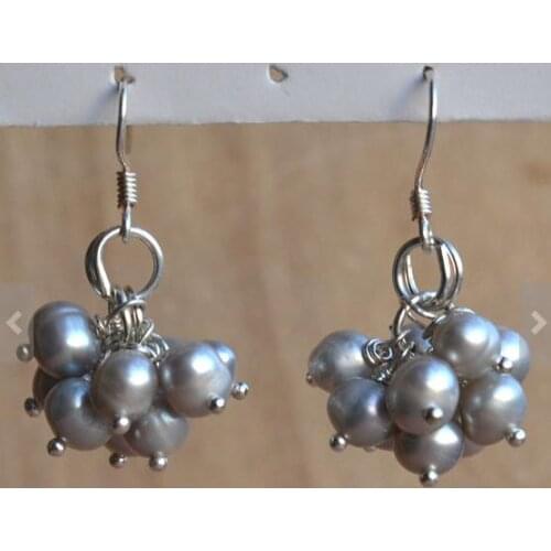New Arrival Favorite Pearl Jewelry 6-7mm Gray Genuine Freshwater Pearl S925 Silver Dangle Earrings Wedding Bridesmaid Gift