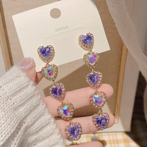 New Korean Luxury Shiny heart Crystal Drop Earrings For Women 2021 Trendy Rhinestone Earrings Jewerly Party Girls