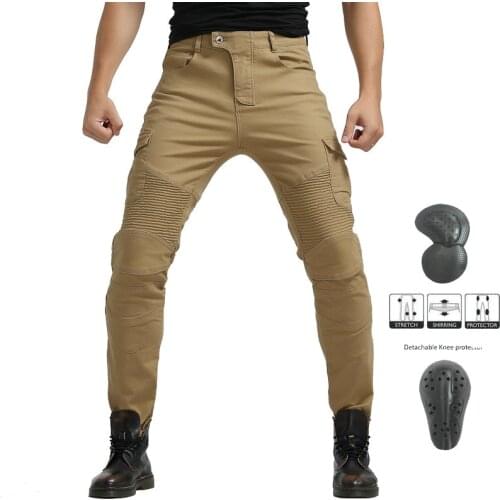 New Khaki Mens Motorcycle Jeans Rider Clothes Pants Protective Shockproof Cushioning Equipment Off-Road Jeans