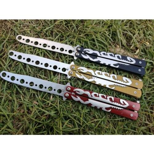 New Stainless Steel Practice ButterflyTraining Knife Trainer Folding Knife Dull Tool outdoor camping knife with hole 4 colors