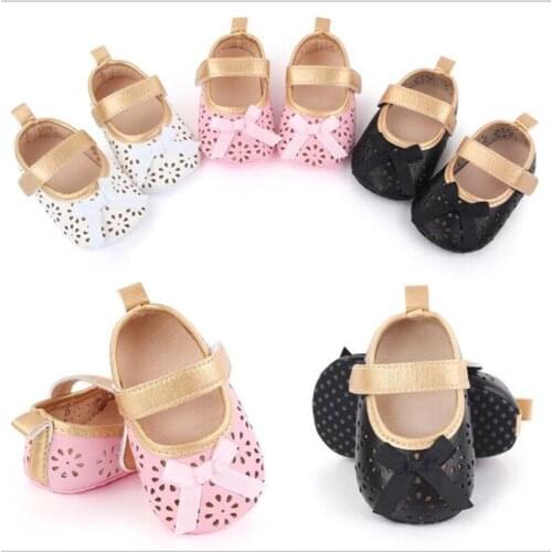 Lovely Bowknot Baby Shoes Newborn PU First Walkers Girls Princess Shoes Antislip Soft Sole Infants Crib Shoes