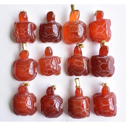Wholesale 12pcs/lot fashion natural red onyx carved Turtle Tortoise Charms pendant for Necklaces jewelry making free shipping