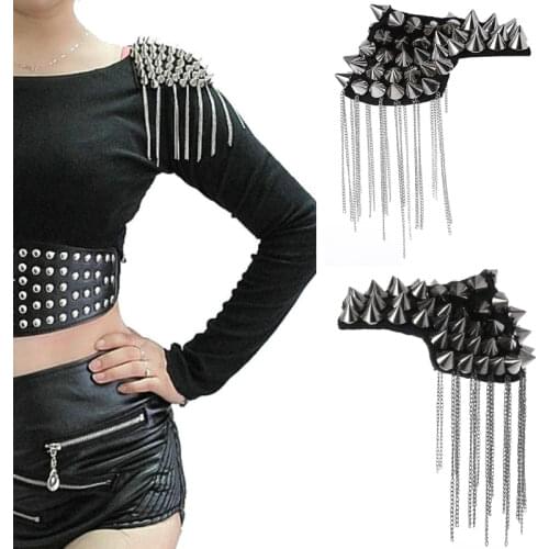 Punk Gothic Tassel Stud Pin Brooch Epaulette Shoulder Mark Board Epaulet