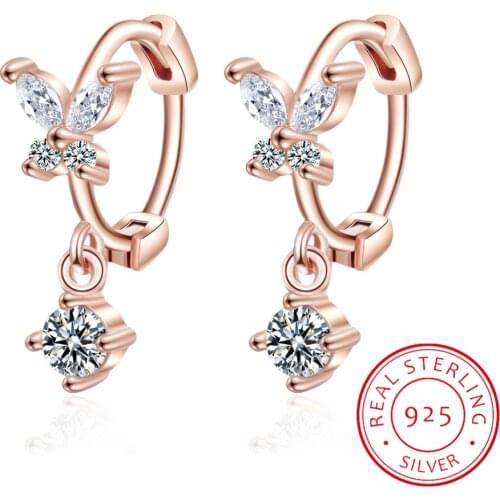 Sweet Fashion 925 Sterling Silver Earrings For Women Bow Knot Butterfly CZ Zircon Crystal pendientes Xmas Jewelry Gift