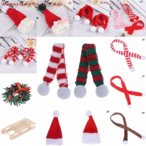Christmas Hat + Scarf Dollhouse Accessories Decor Doll Lovely Hat Dollhouse Miniature Best Xmas Gift for Baby Kids Girls