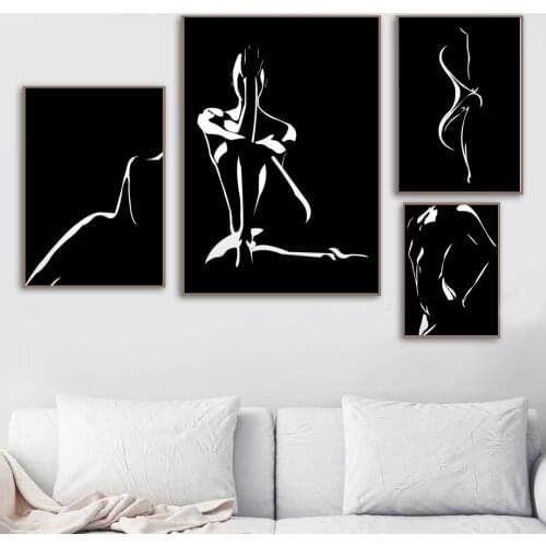 Modern Fashion Sexy Lady Poster Body Art Painting Women Figure Portrait Canvas Poster Black and White Home Room Wall Art Print