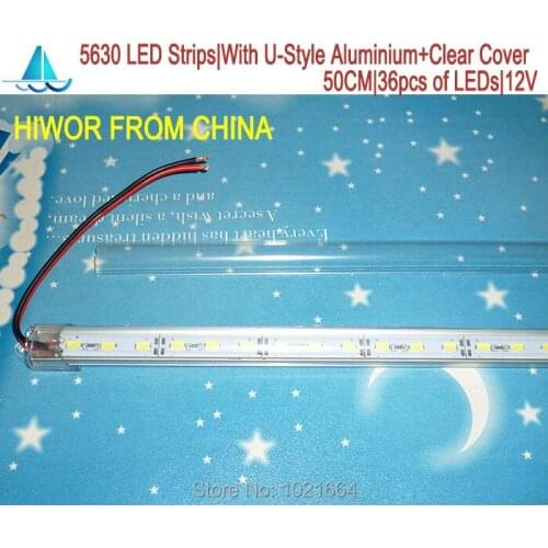 2pcs/lot 50cm LED Strips Bar DC=12V 36pcs of 5630 LEDs With U-Style Aluminium + Clear Plastic Cover