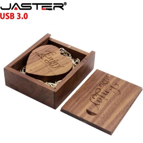 JASTER USB 3.0 (over 1 PCS free LOGO) walnut wooden heart + gift box USB flash drive USB creative pendrive 8GB 16GB 32GB 64GB