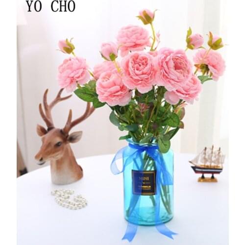 YO CHO Artificial Flowers Silk Peonies White 3 Heads Artificial Roses for Wedding Home Decoration Artificial Flower Fake Peony