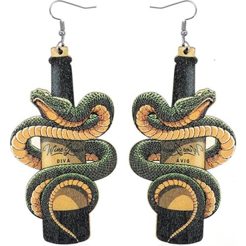 Halloween Vintage Wine Bottle Snake Earrings for Women Wood 90s Butterfly Earrings Y2k Jewelry Aesthetic Fashion Accessories New