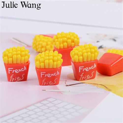 Julie Wang 10PCS Resin French Fries Charms Artificial Food Slime Jewelry Making Accessory Table Decoration Props