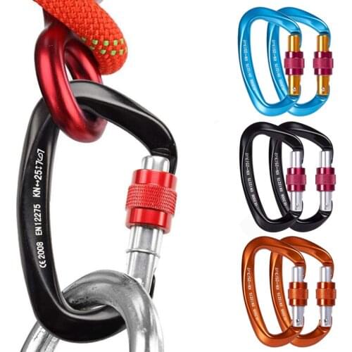 25KN D Shape Climbing Carabiner Aviation Aluminum Safety Protection Lock Outdoor Clip Hook Climb Mountaineering Accessories