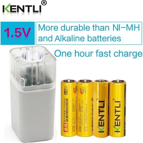 4 pcs KENTLI 1.5v AA 2400mWh polymer lithium li-ion rechargeable battery + 4 channels AA AAA charger with flashlight function