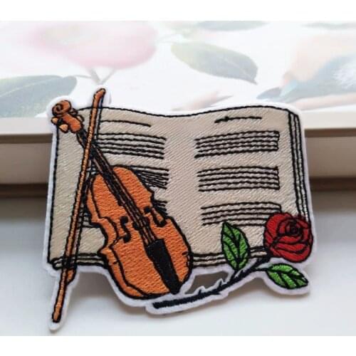5pcs/lot Book Flower Violin Applique Embroidered Iron on Fashion Patches For Clothes Bag Sticker Badge Diy Decoration Repair