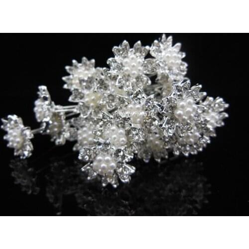60pcs/lot Free Shipping White Pearl Crystal Hair pins Wedding Bridal Hair Accessories. Girls Hair styling grips