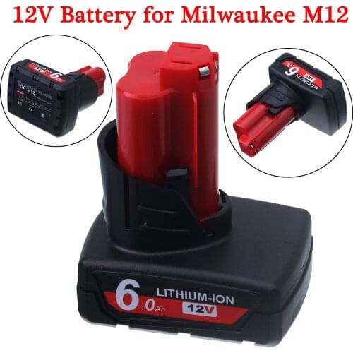 12V Power Tool Battery for Milwaukee M12 C12 XC 48-11-2440 48-11-2402 48-11-2411 48-11-2401 12V 6.0Ah Li-ion Replacement Battery