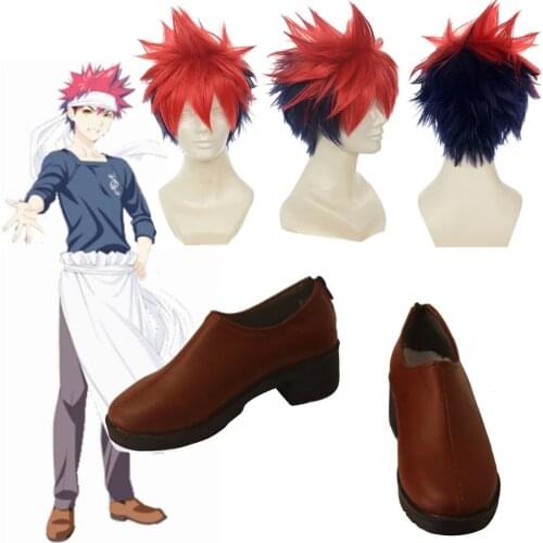 Anime Shokugeki no Soma Yukihira Souma Cosplay shoes Yukihira Souma Wig for Men Boys 30cm Short Straight Heat Resistant Syntheti
