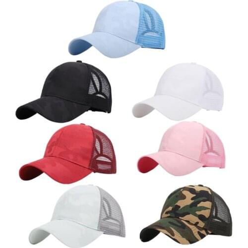 Womens Summer Trendy Ponytail Messy Bun Baseball Hip Hop Camouflage Jacquard Breathable Mesh Back Adjustable Snapback Hat
