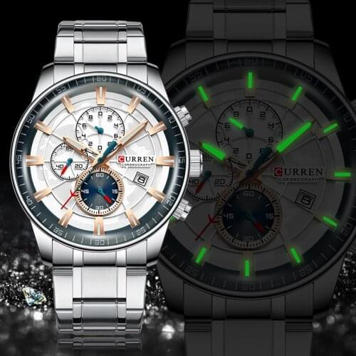 Relogio Masculino CURREN Men Watch Stainless Steel Band Quartz Men’s Watches Sports Chronograph Wristwatch Business Male Clock