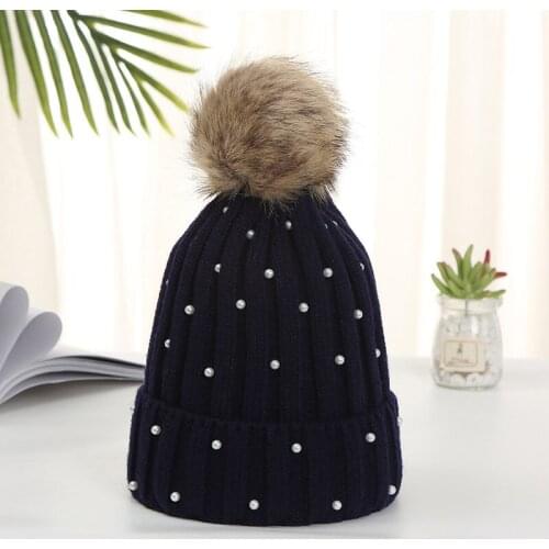 DANKEYISI Women Winter Hat For Women Faux Fur Pompom Hat Female Warm Beanies Knitted Fashion Skullies Lady Hats DIY Poms