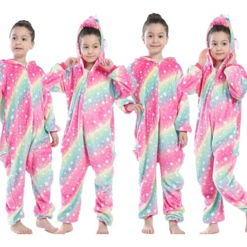 Kids Kigurumi Children Unicorn Pajamas Boys Panda Sleepwear Girls Stitch Onesies Child Costume Cosplay Winter Warm Pijamas
