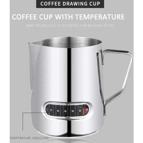 500ml/17oz Stainless Steel Milk Foaming Jug with Thermometer Pull Flower Cup Milk pot Milk Frothing Frother Pitcher