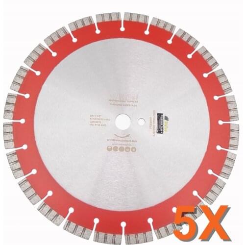DIATOOL 5pcs 14" Professional Laser welded High Turbo segments Diamond Saw Blade Cutting Reinforced concrete Disc Diamond Wheel