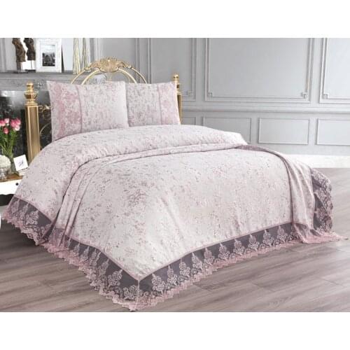 Elegant French Guipure Quilted Double Bed Cover Coverlet Set 3PCS Pillowcase Bed Lining Quality Bed Clothing - Tale Coppuccino