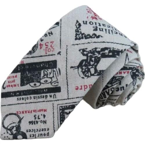 New fashion style restoring ancient ways design of old newspapers 7 cm tie beige linen neckties