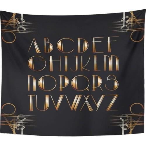 Party Black Great Gatsby Style Lettering Letter Glamour Alphabet Modern Tapestry Home Decor Wall Hanging for Living Room Bedroom