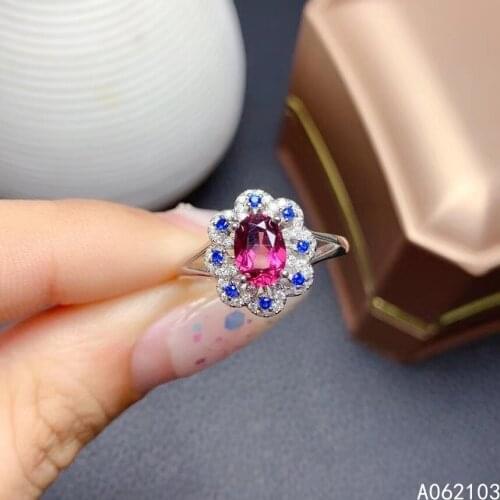 KJJEAXCMY fine jewelry 925 sterling silver inlaid Natural pyrope garnet Womens exquisite elegant flower adjustable gem ring sup