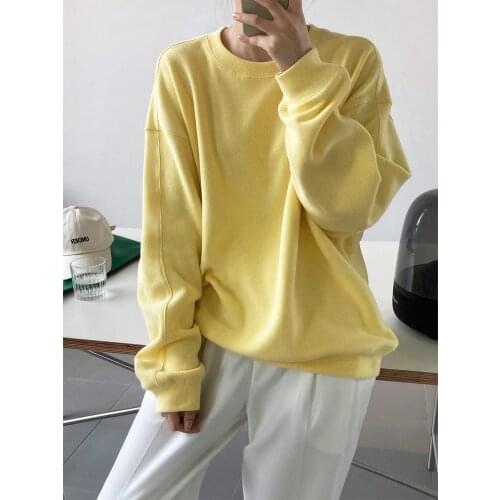 Korean Oversized Cotton Pullover Sweatshirt Women Autumn Minimalist Casual Loose Outerwear Tops High Quality