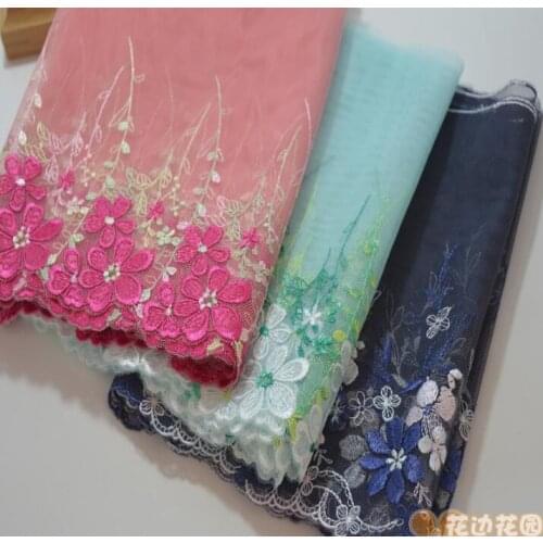 2 Meters Roseo Green Blue Embroidered Tulle Lace Trim Mesh Lace Trim Beautiful Lace Fabric 19cm Width