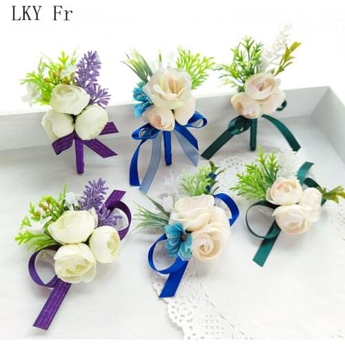 LKY Fr Boutonniere Corsage Wedding Pins Brooch Flowers Bridesmaid Bracelet Groom Boutonniere Men Marriage Suit Lapel Accessories