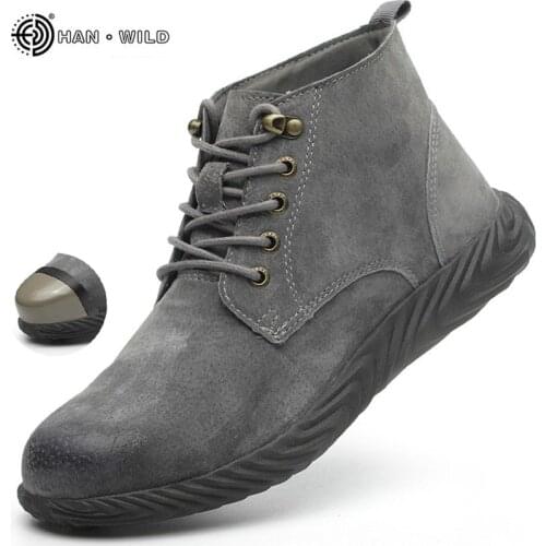 Mens Work Boots 2019 Fashion Outdoor Steel Toe Cow Leather Steel Toe Shoes Men Anti Slip Puncture Proof Safety Shoes Boot Man