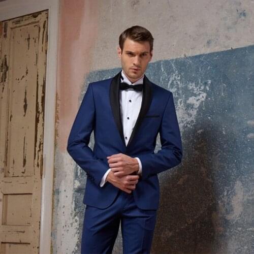 ANNIEBRITNEY Navy Blue 2 Piece Slim Fit Men Formal Suit Tailor Made Skinny Navy Groom Wedding Tuxedo Prom Wedding Men Suit Set