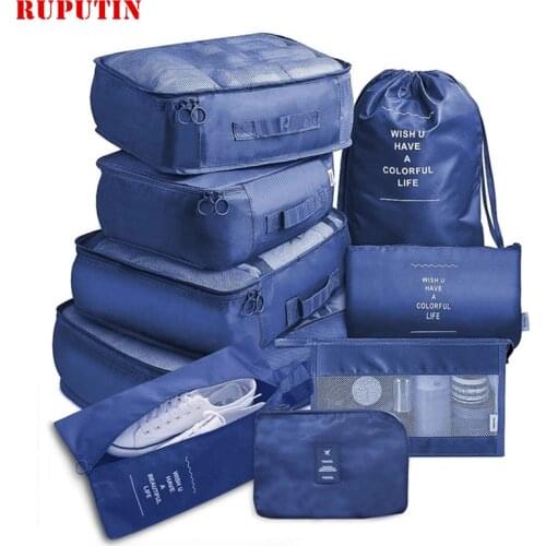 9-piece Set Packing Cube Suitcase Clothes Classification Storage Bags High Quality Underwear Shoes Organizer Travel Makeup Bag