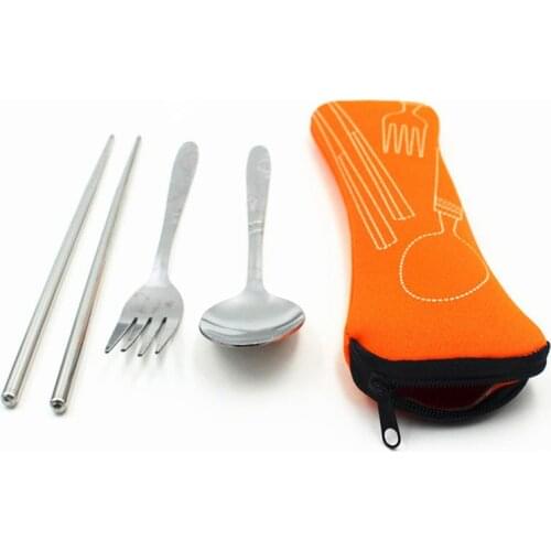 Outdoor portable tableware chopsticks spoon and fork three-piece travel and tourism dining stainless steel tableware set