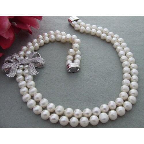 Beautiful 2row 24" Natural 9-10 MM Pearl Necklace